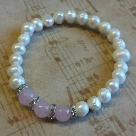 Genuine Freshwater Pearl and Rose Quartz Bracelet - Picture 1 of 2